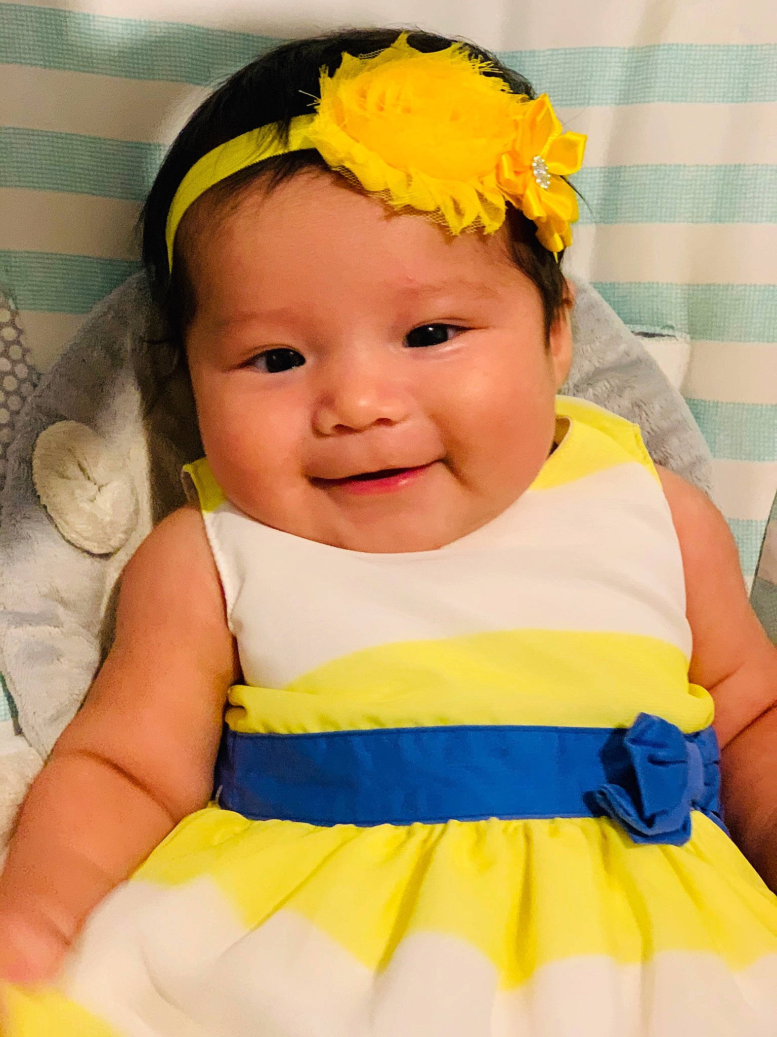Marjorie joined the competition — help win amazing prizes! baby, baby_products, baby_toddler_clothing, child, child_model, costume_accessory, dress, fashion_accessory, hair_accessory, happy, headband, headgear, headpiece, joy, person, product, skin, smile, toddler, yellow