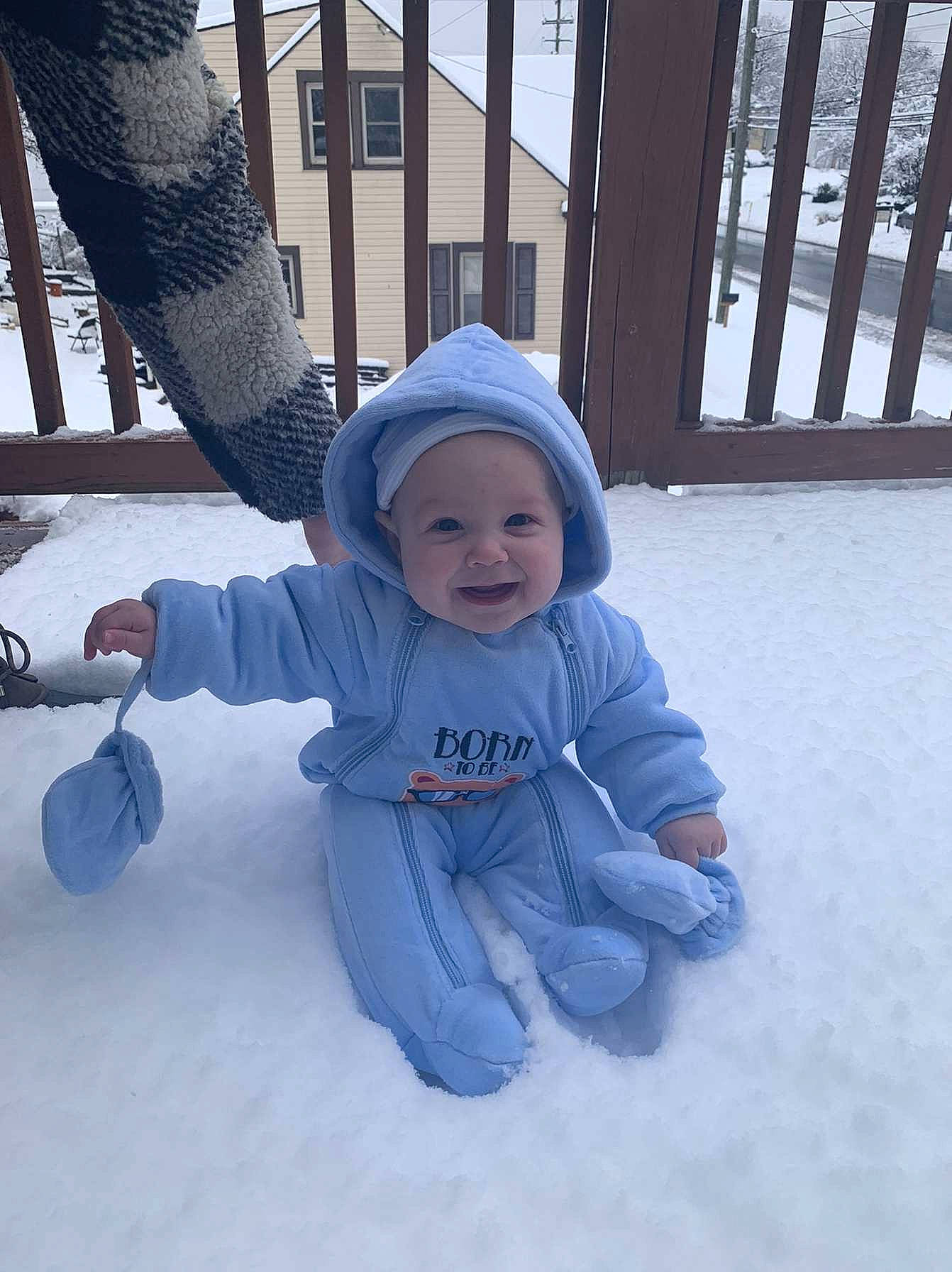 Kol joined the competition — help win amazing prizes! baby, baby_toddler_clothing, child, electric_blue, eye, face, fence, freezing, fun, happy, hat, headwear, human_body, leg, person, recreation, smile, snow, toddler, tree