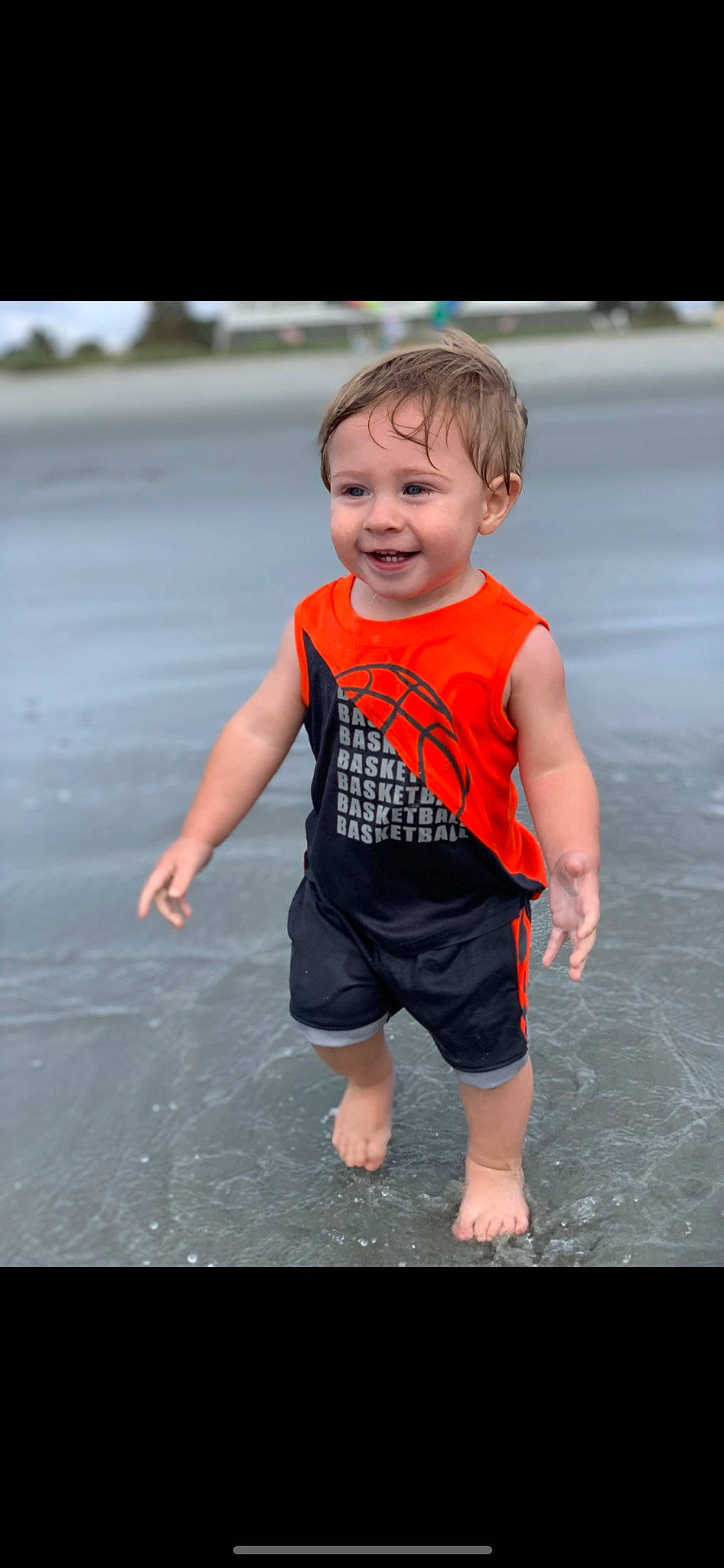Bentley joined the competition — help win amazing prizes! asphalt, baby, baby_toddler_clothing, barefoot, beach, child, fun, gesture, happy, joy, leisure, ocean, pattern, person, recreation, shorts, sleeve, smile, t_shirt, thumb