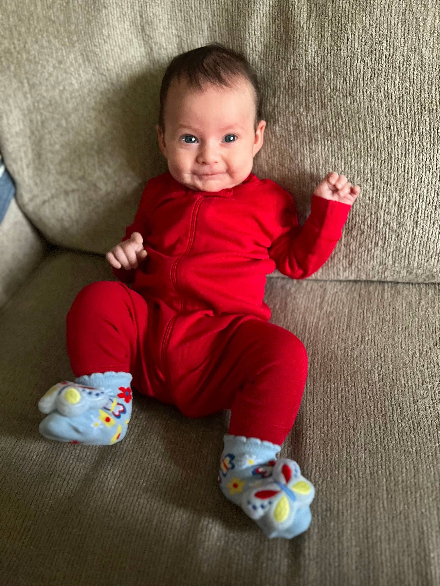 Adaline is registered to the contest to win money with this photo: baby, baby_toddler_clothing, cheek, child, comfort, eye, finger, floor, flooring, happy, head, leg, person, pink, skin, sleeve, smile, standing, textile, toddler
