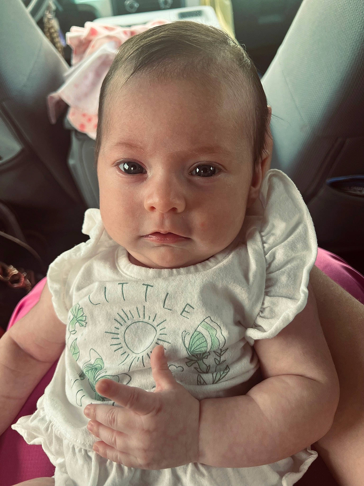 Adaline joined the competition — help win amazing prizes! arm, baby_toddler_clothing, cheek, chin, dress, ear, eye, eyebrow, hair, hand, happy, head, iris, lip, mouth, nose, person, skin, sleeve, smile