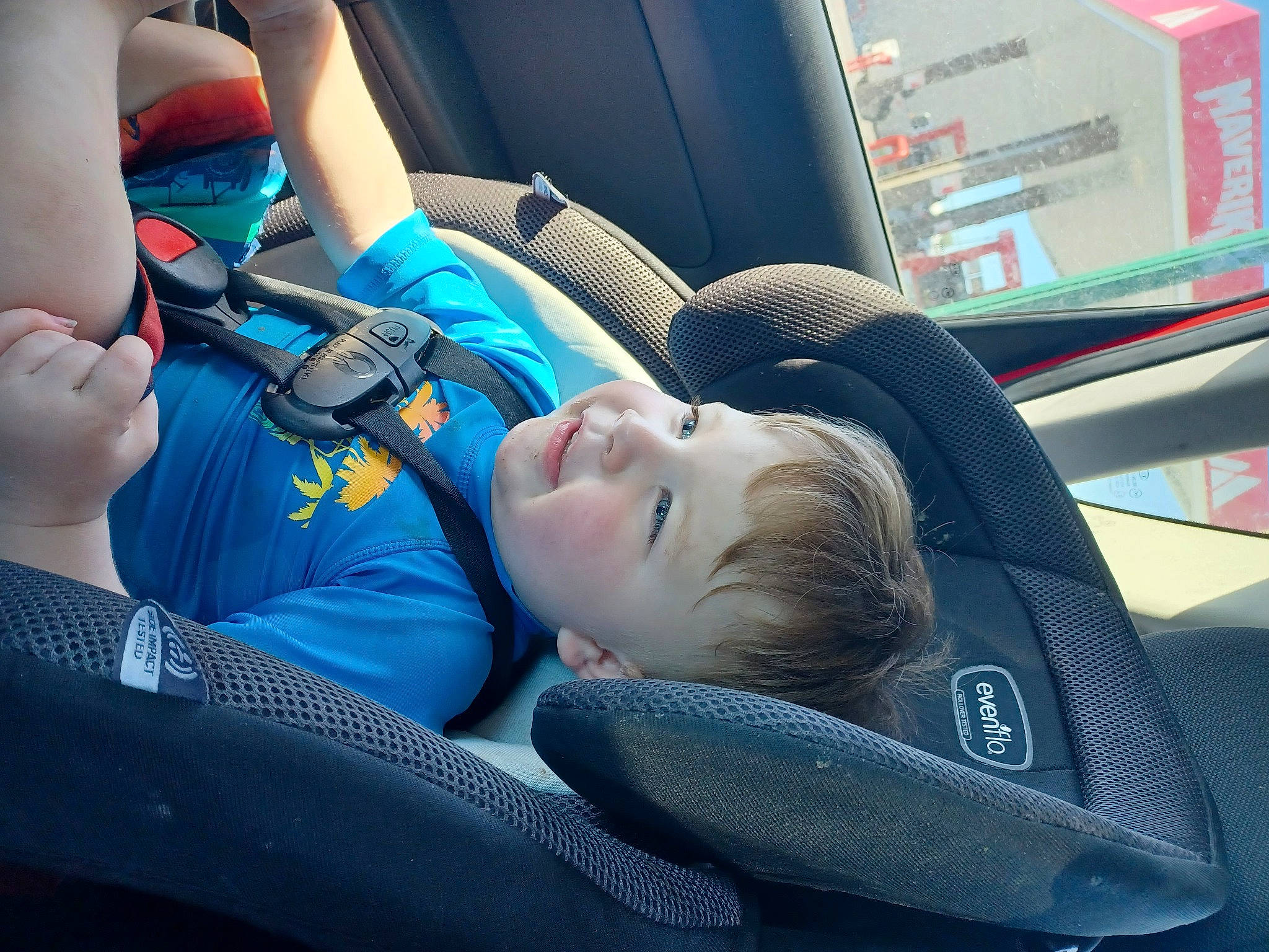 Ashton joined the competition — help win amazing prizes! auto_part, automotive_design, automotive_exterior, automotive_tire, car_seat, car_seat_cover, child, comfort, electric_blue, family_car, head_restraint, leg, luxury_vehicle, motor_vehicle, person, personal_luxury_car, steering_part, steering_wheel, toddler, vehicle