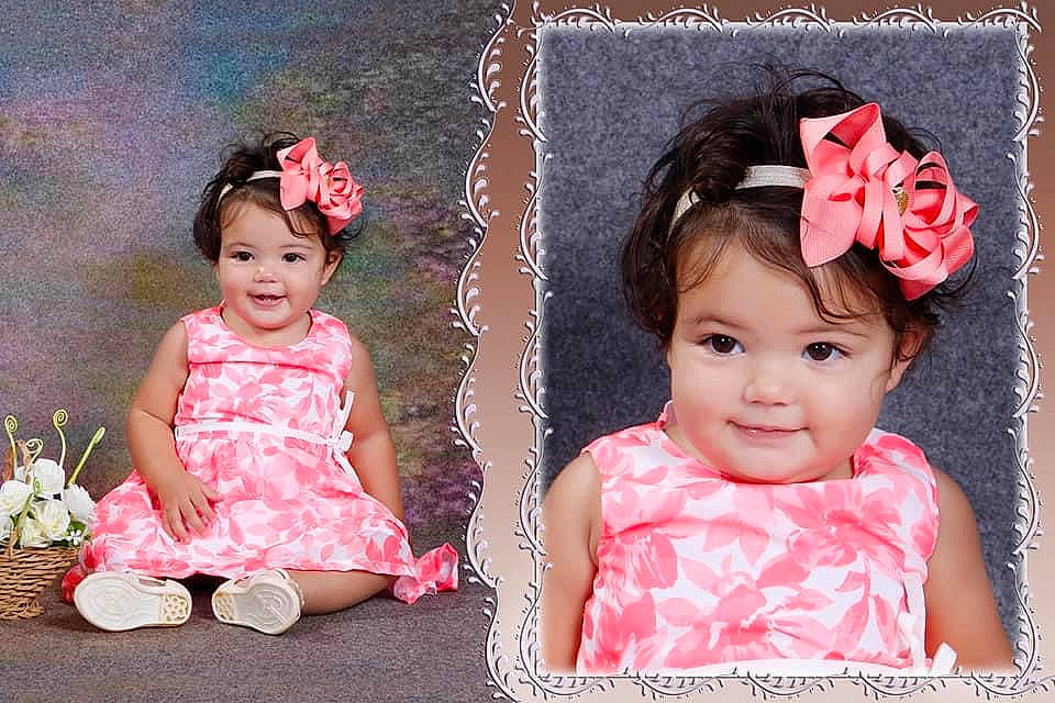 Amy is registered to the contest to win money with this photo: baby, baby_toddler_clothing, child, flower, hair_accessory, headband, headwear, joy, person, photography, pink, smile, toddler