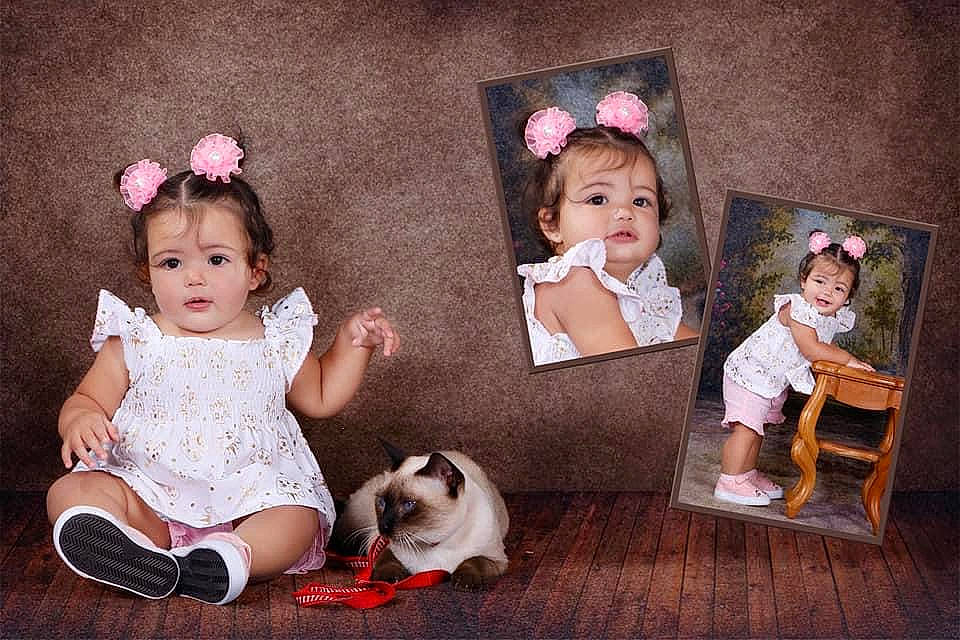 Amy is registered to the contest to win money with this photo: baby, canidae, child, companion_dog, family, fawn, hair_accessory, happy, person, photography, portrait, room, sibling, sitting, toddler