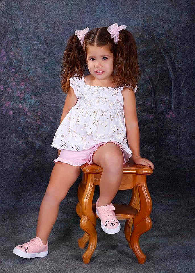 Angeline Krishna is registered to the contest to win money with this photo: beauty, brown_hair, child, child_model, clothing, fawn, human_leg, joy, leg, long_hair, person, pink, sitting, smile, thigh, toddler