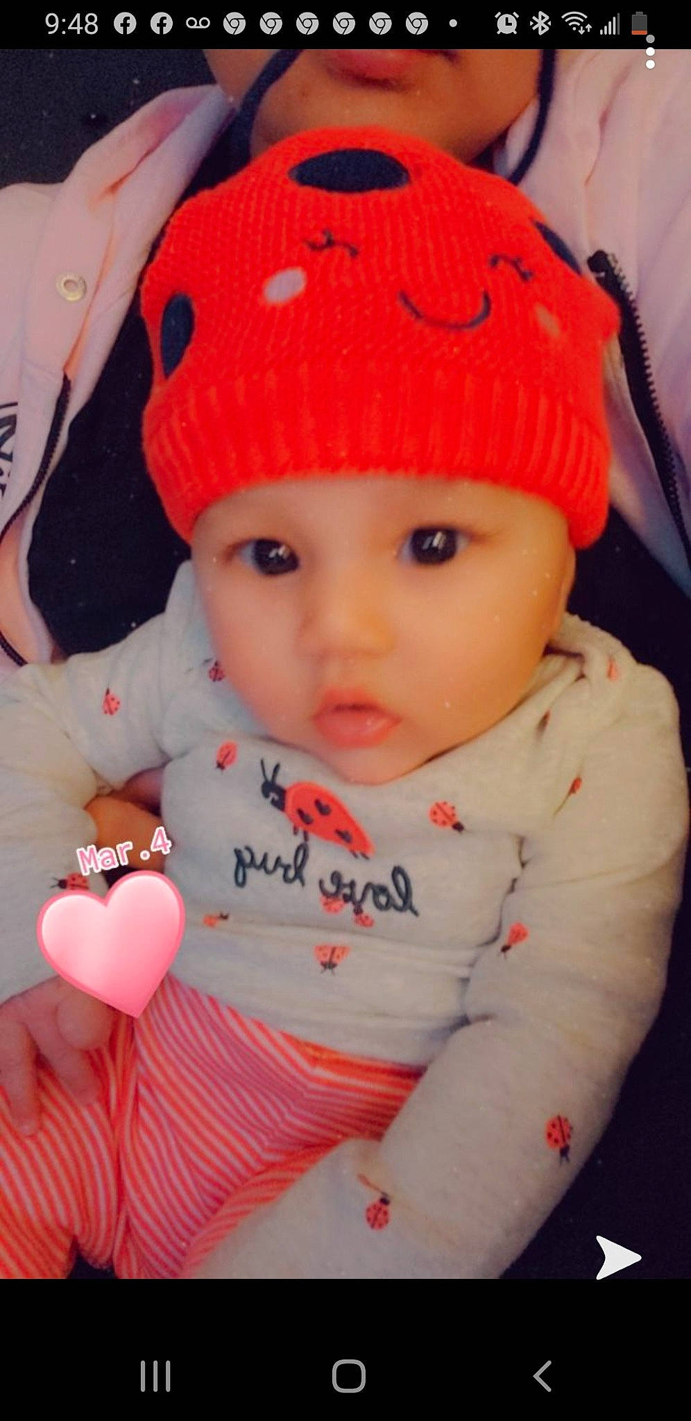 Linda is registered to the contest to win money with this photo: baby, beanie, bonnet, cap, cheek, child, headgear, headwear, knit_cap, lip, person, pink, skin, toddler, wool
