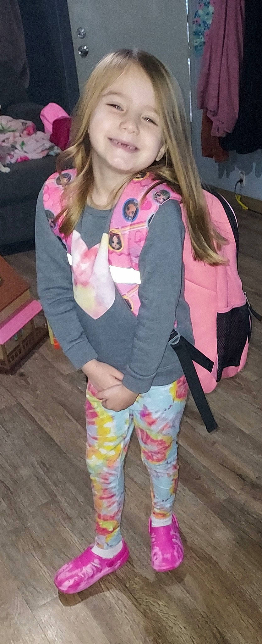 Katelyn joined the competition — help win amazing prizes! blond, box, costume, event, fashion_accessory, fun, happy, human_leg, jewellery, joint, joy, knee, magenta, pattern, person, pink, shipping_box, sleeve, smile, textile