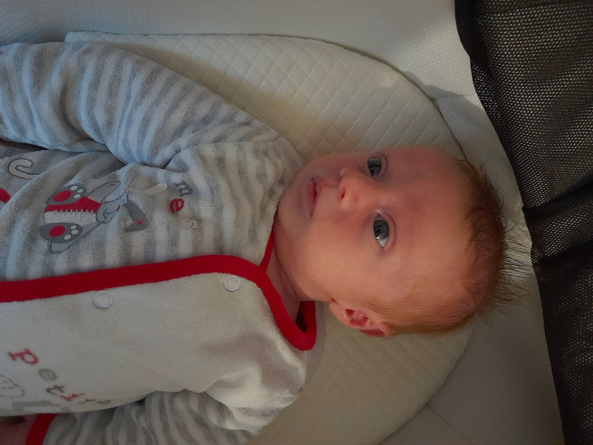 Fabrizio participe au concours pour gagner de l'argent avec cette photo : baby, baby_products, baby_safety, baby_toddler_clothing, carmine, cheek, child, comfort, head, infant_bed, linens, lip, nose, person, sleeve, toddler, wood