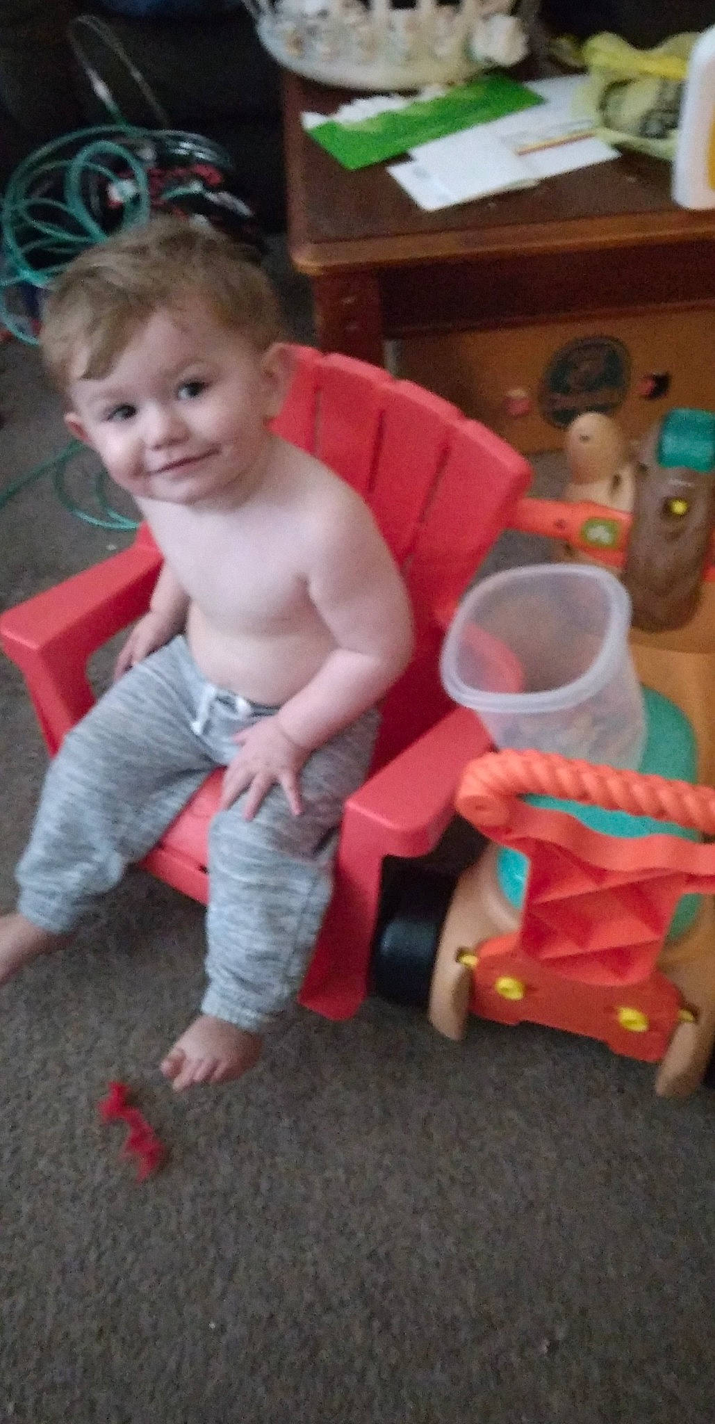 Emmitt is registered to the contest to win money with this photo: baby, baby_products, baby_toddler_clothing, chair, cheek, child, event, flooring, fun, head, joy, lap, leg, mouth, person, picture_frame, play, sitting, skin, smile