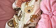 Joriel joined the competition — help win amazing prizes! baby, sleeping, onesie, teddy_bear_pattern, pink_cushion, infant, soft, cozy, cute, child, resting, face, hand, clothing, bed, pillow, comfort, peaceful, newborn, portrait