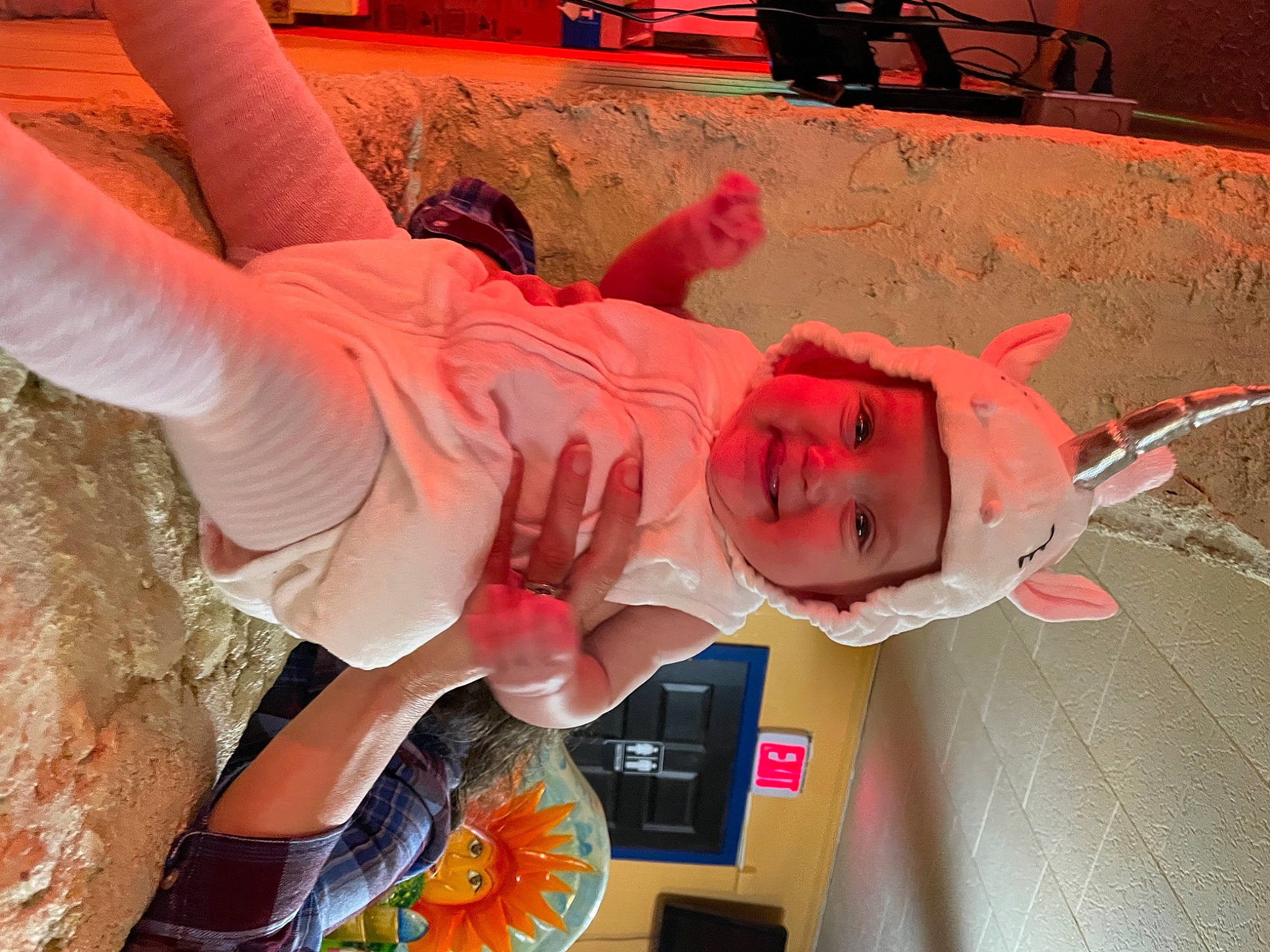 Evelyn is registered to the contest to win money with this photo: arm, art, artist, baby, carmine, child, flesh, fun, happy, hat, headwear, joy, mouth, orange, person, pink, smile, thigh, thumb, toddler