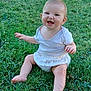 baby, child, grass, outdoor, smiling, happy, sitting, nature, greenery, sunlight, skirt, white_top, barefoot, cute, infant, playful, person, head, face, summer