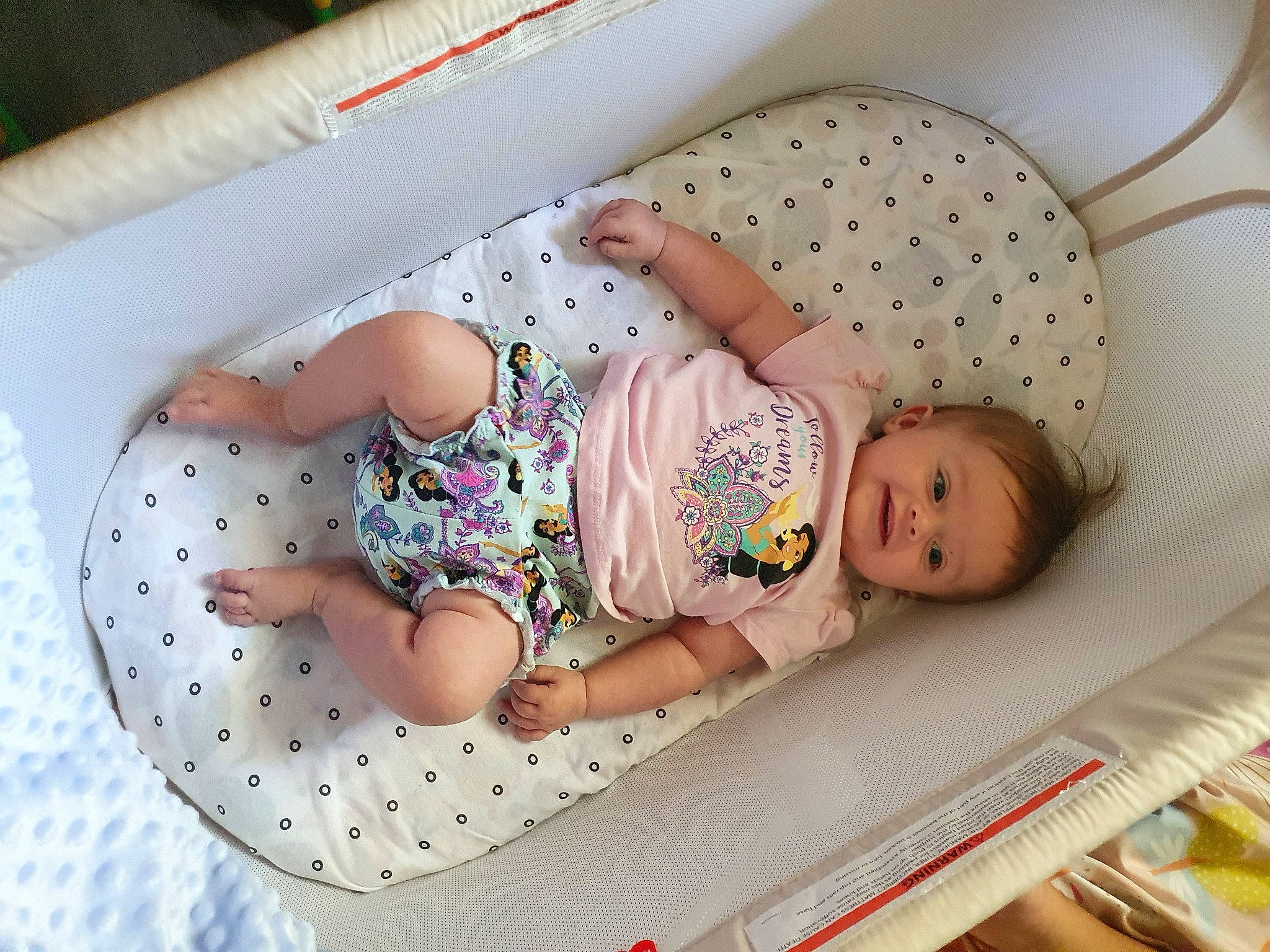 Lilly Rose is registered to the contest to win money with this photo: arm, baby, baby_products, baby_safety, baby_sleeping, baby_toddler_clothing, bed, child, comfort, hand, infant_bed, linens, pattern, people, person, product, room, skin, sleeve, textile