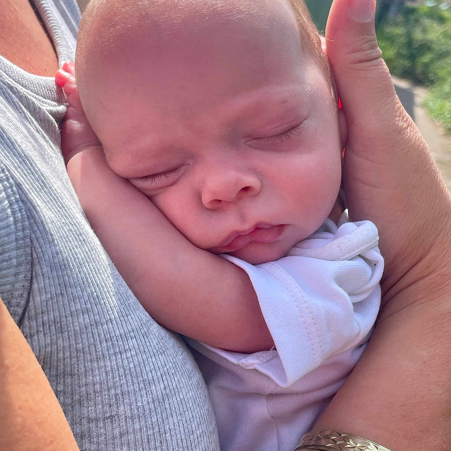 Charlie joined the competition — help win amazing prizes! arm, baby, bracelet, closeup, clothing, comfort, face, hand, human, infant, outdoor, peaceful, person, portrait, rest, skin, sleeping, sunlight, tender, white_shirt