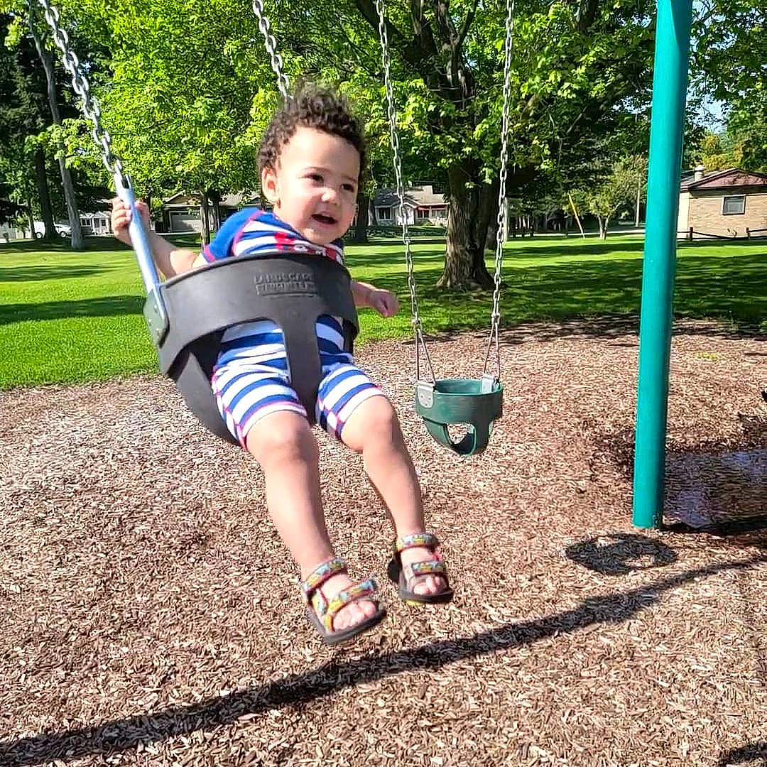 Arthur joined the competition — help win amazing prizes! baby, city, cool, electric_blue, fun, grass, happy, leisure, outdoor_play_equipment, people_in_nature, person, plant, playground, playing_sports, recreation, shorts, smile, swing, toddler, tree