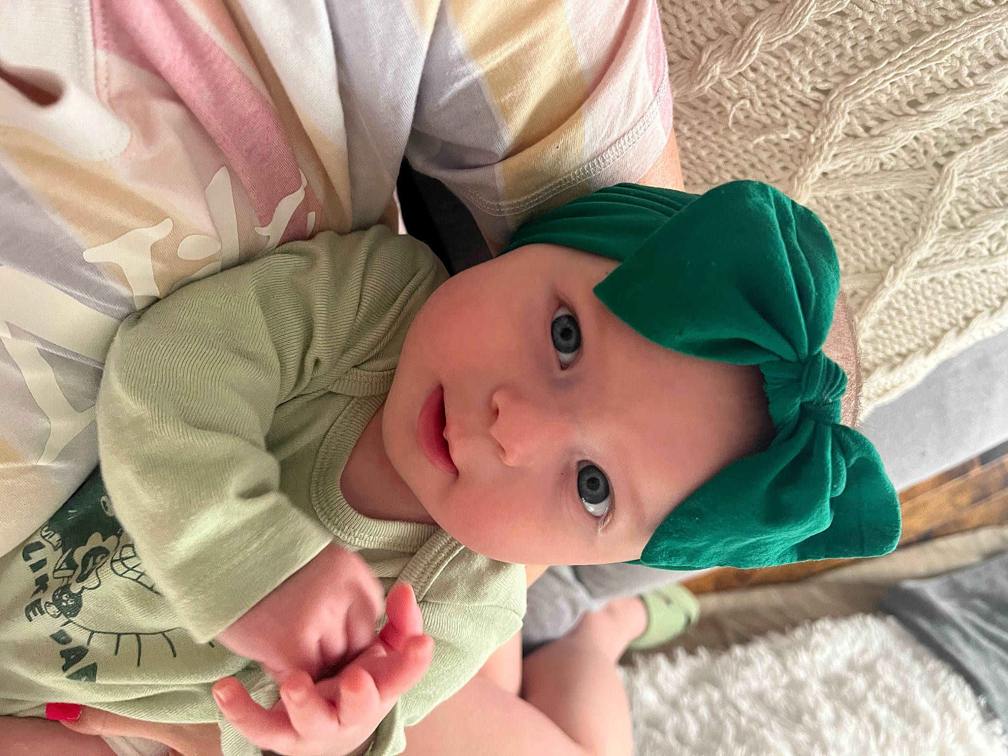 Hattie joined the competition — help win amazing prizes! baby, baby_products, baby_toddler_clothing, cheek, child, comfort, eye, happy, head, headgear, human_body, linens, lip, nap, pattern, person, room, skin, sleeve, toddler