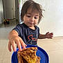 Kosei joined the competition — help win amazing prizes! toddler, child, food, grilled_sandwich, plate, hand, indoor, floor, toy, hallway, curious, reaching, casual_clothing, short_sleeves, hair, expression, person, home, kitchen, snack