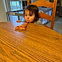 Kosei is registered to the contest to win money with this photo: toddler, child, pizza, table, wooden_table, tongue, chair, indoor, home, playpen, bookshelf, window, curious, food, meal, person, brown_hair, gray_shirt, floor, daylight
