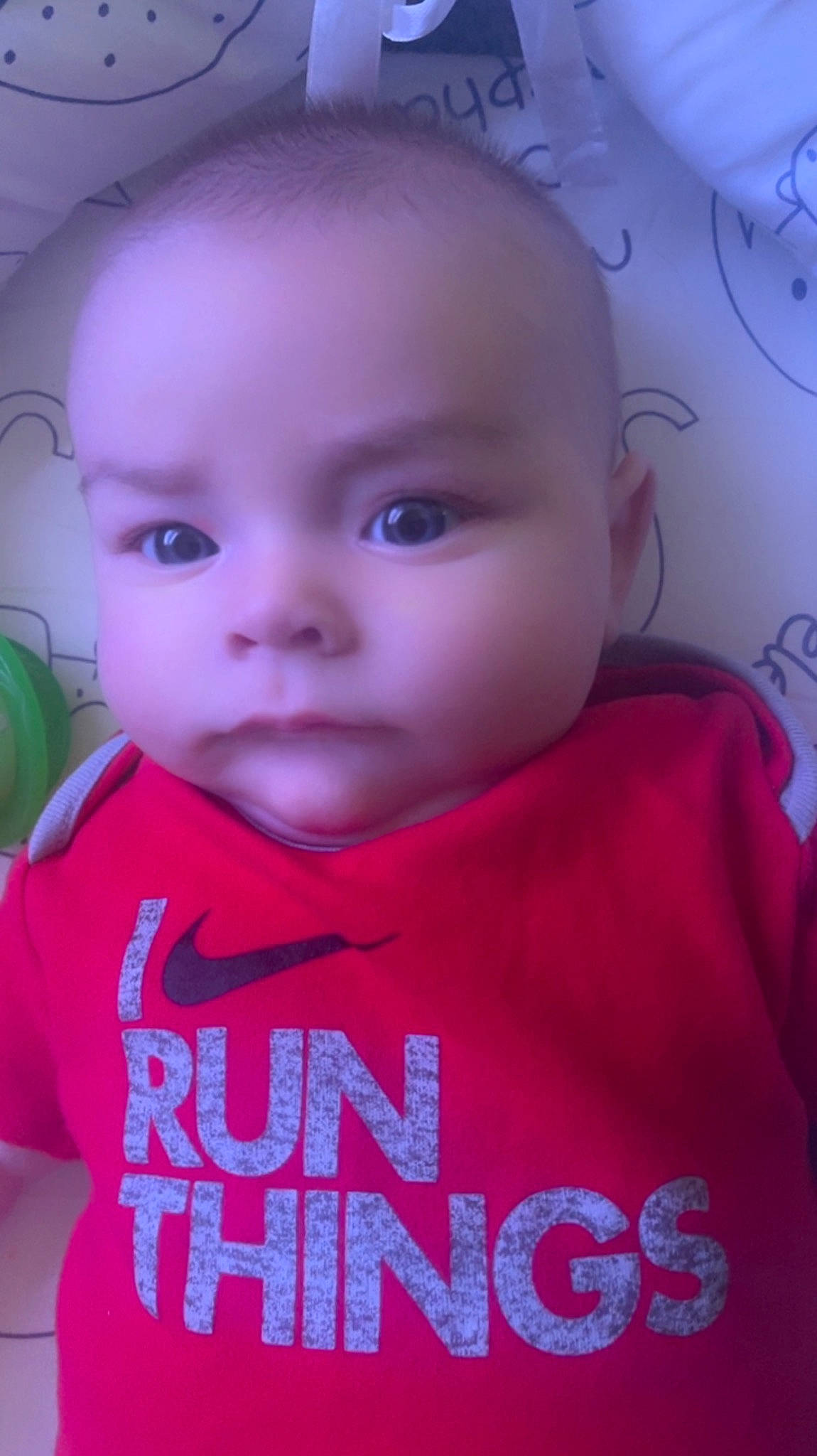 Carter is registered to the contest to win money with this photo: baby, baby_toddler_clothing, cheek, child, chin, eye, eyebrow, eyelash, forehead, fun, happy, iris, lip, mouth, nose, person, pink, skin, sleeve, t_shirt