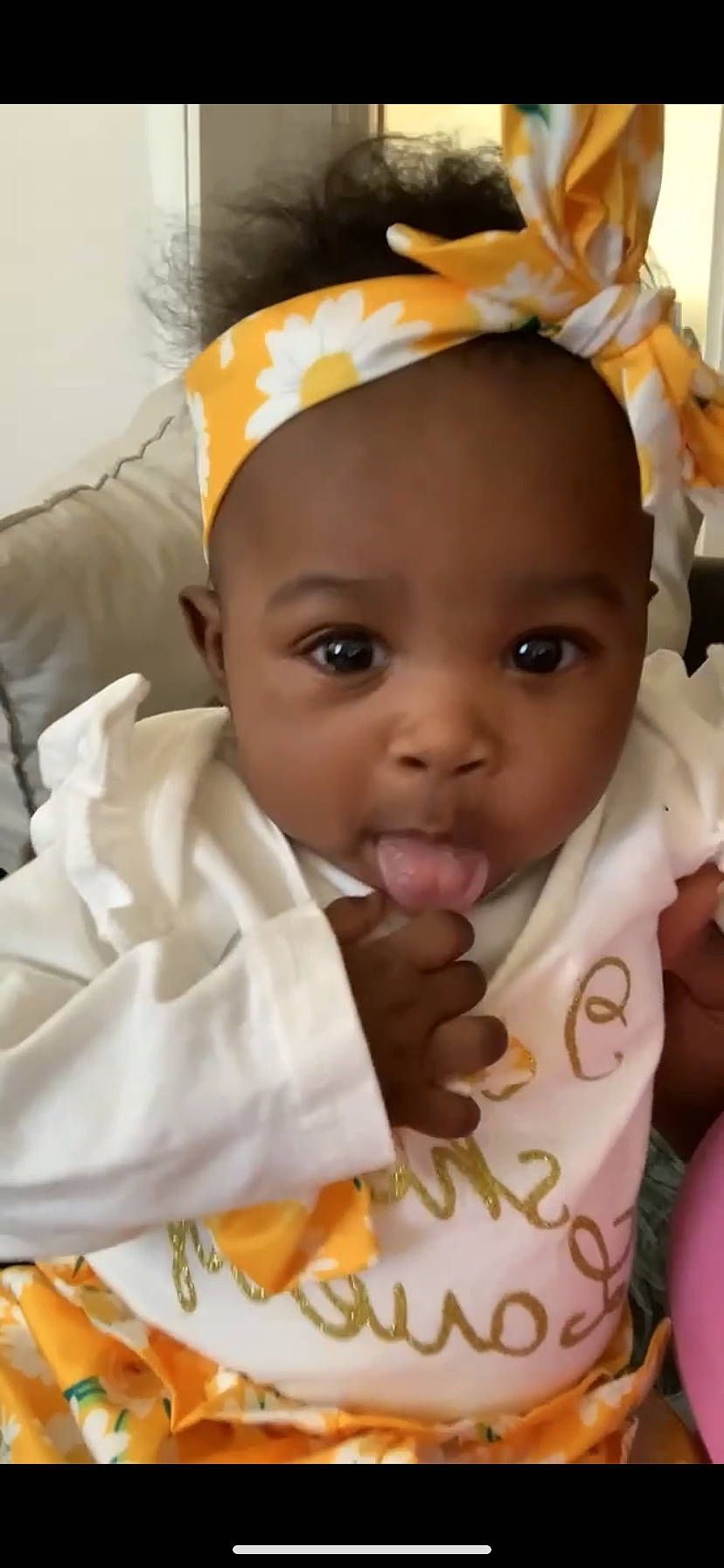 Cassidy joined the competition — help win amazing prizes! baby, baby_toddler_clothing, cheek, child, chin, eye, eyebrow, eyelash, facial_expression, finger, fun, hairstyle, happy, iris, lip, mouth, nose, orange, person, skin