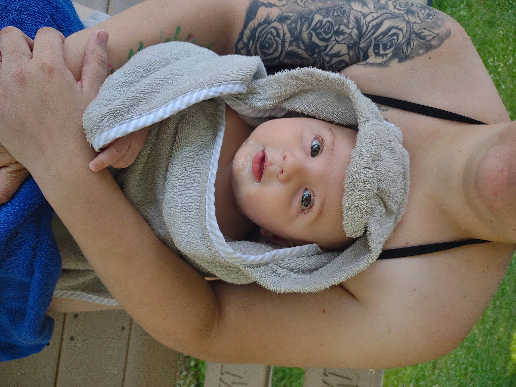 Dean is registered to the contest to win money with this photo: baby, baby_toddler_clothing, blue, cap, cheek, chest, child, comfort, eye, face, fashion_accessory, finger, grass, happy, hat, headgear, headwear, lip, person, skin