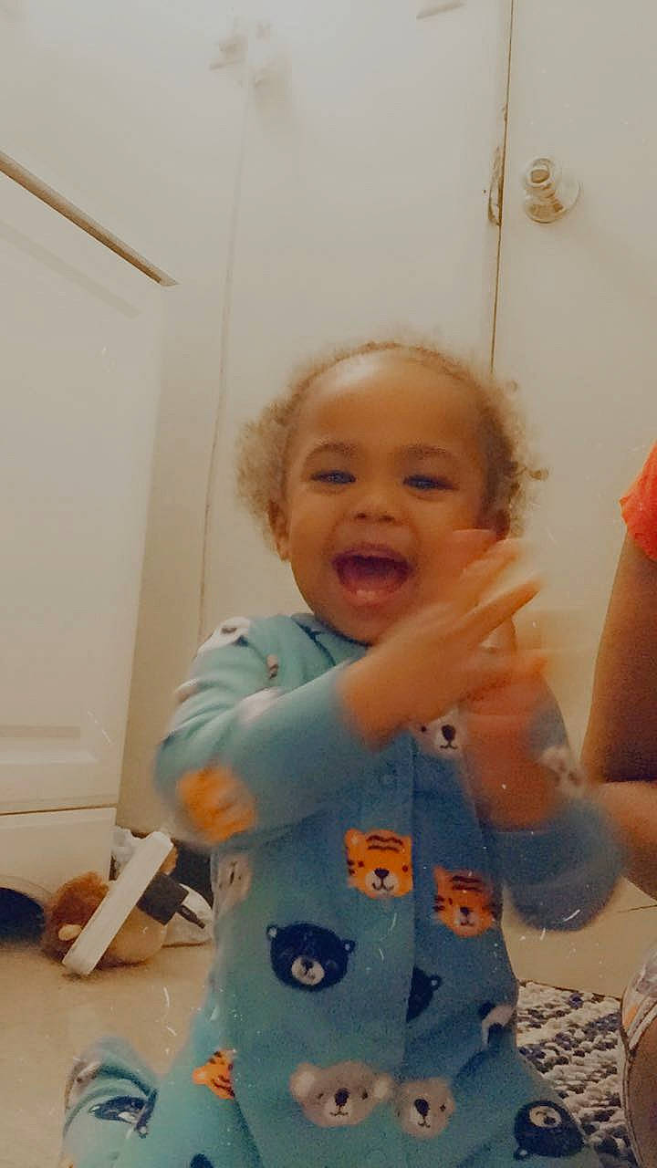 Keon joined the competition — help win amazing prizes! baby, baby_grabbing_for_something, baby_laughing, baby_toddler_clothing, child, kitchen_utensil, laugh, overall, person, toddler, tongue, tooth