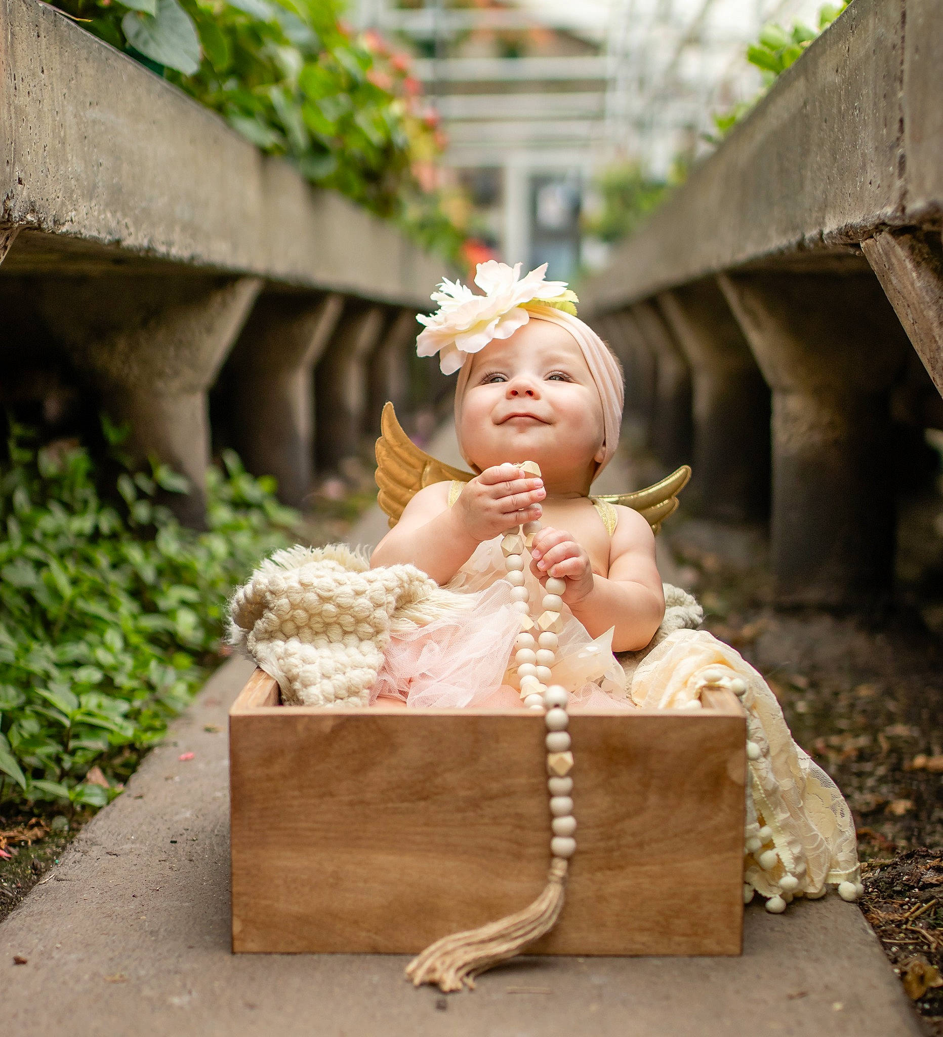 Genesis joined the competition — help win amazing prizes! baby, child, fashion_accessory, fun, grass, hair_accessory, happy, headpiece, jewellery, leisure, peach, person, plant, portrait_photography, sitting, smile, toddler, toy, vacation, vintage_clothing