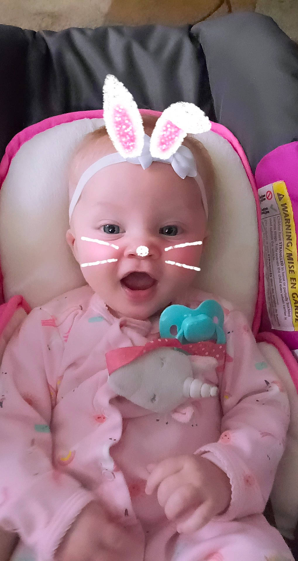 Emberly joined the competition — help win amazing prizes! baby, cheek, child, ear, easter_bunny, head, person, pink, skin, stuffed_toy, toddler, toy