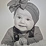 Eïza participe au concours pour gagner de l'argent avec cette photo : baby, child, headband, bow, denim_overalls, smile, hands, portrait, black_and_white, soft_focus, fuzzy_blanket, cute, infant, clothing, face, eyes, happy, studio, closeup, baby_girl