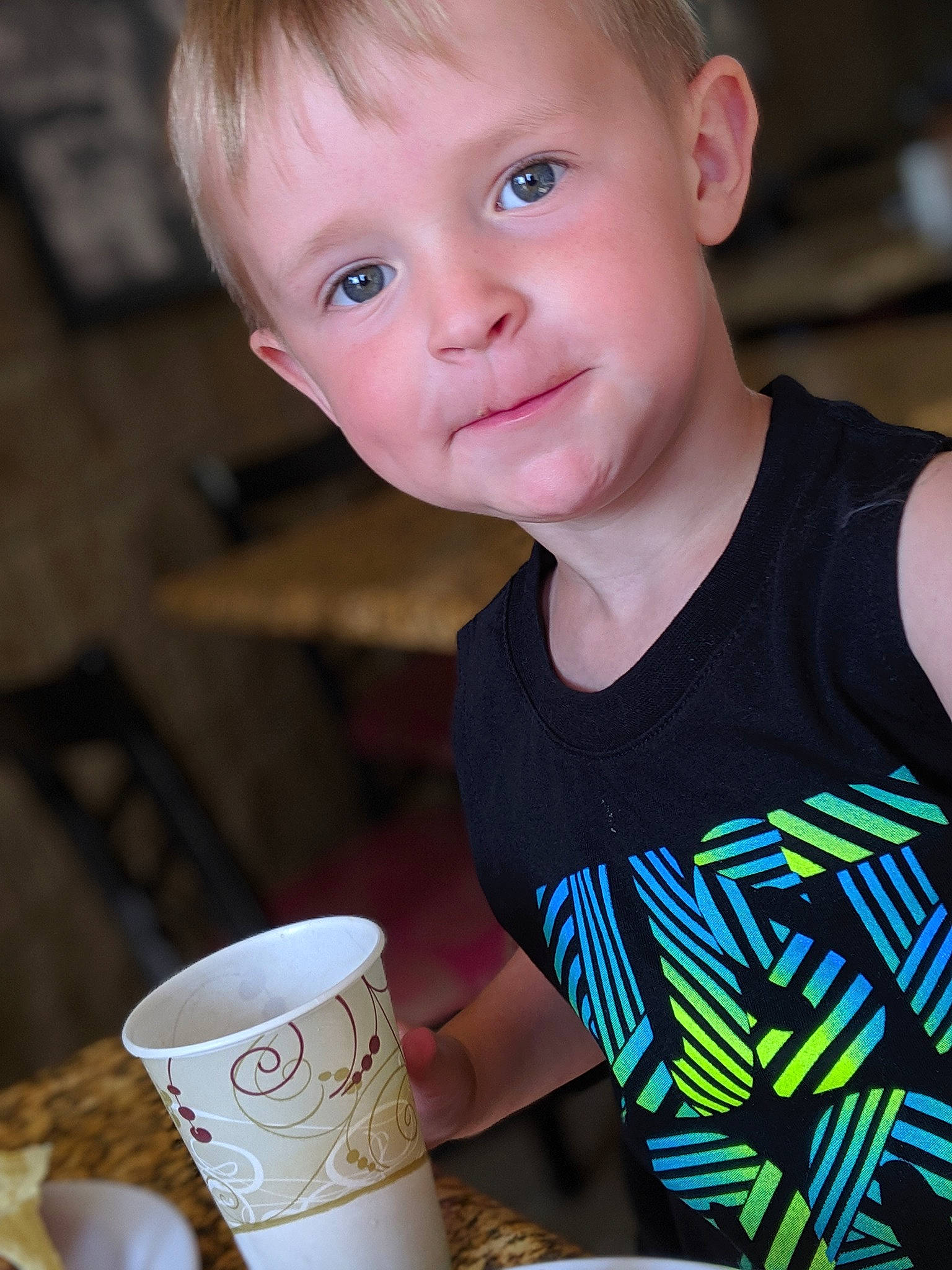 Mavryck joined the competition — help win amazing prizes! baby, cheek, child, cup, ear, eye, face, iris, person, smile, toddler, vacation