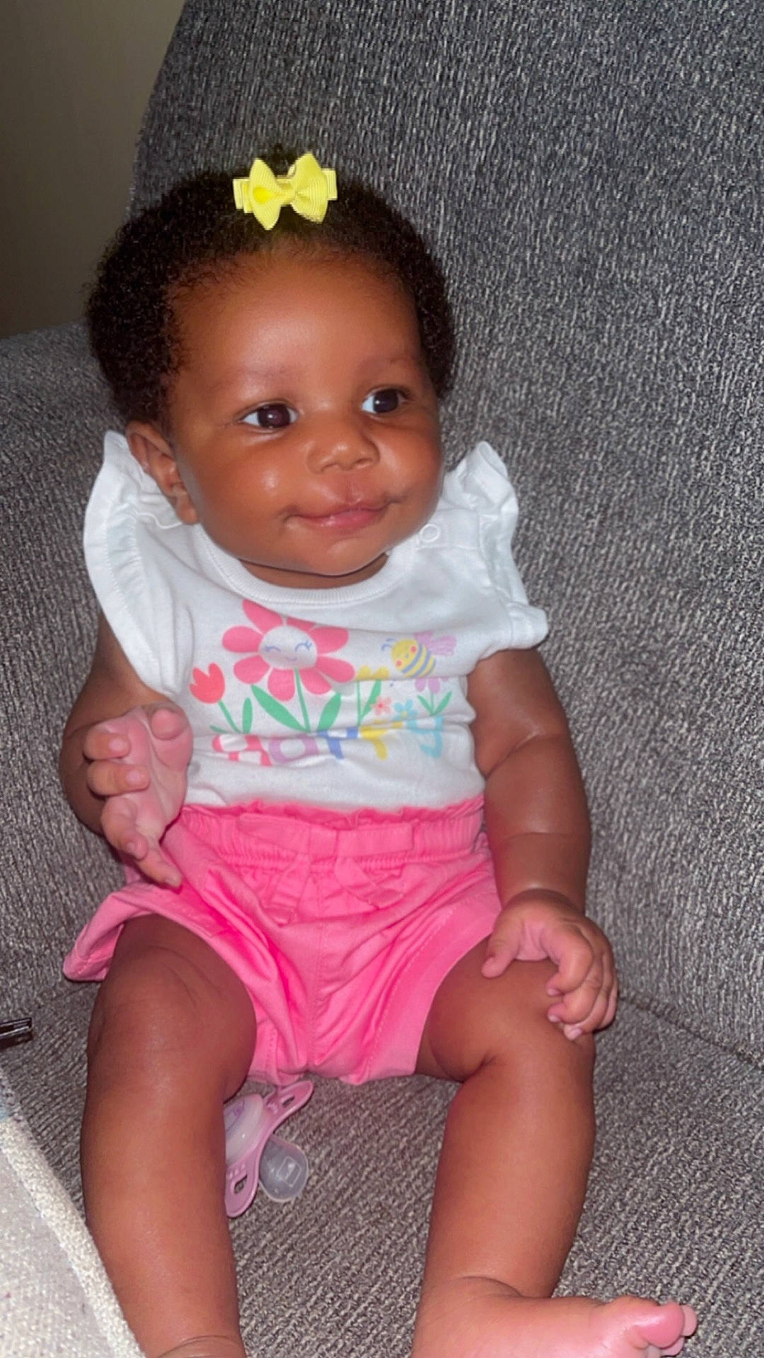 Armani joined the competition — help win amazing prizes! accessories, baby, bodypart, clothing, couch, cushion, face, finger, footwear, furniture, hand, head, homedecor, person, photography, portrait, shoe, shorts, sitting, t_shirt