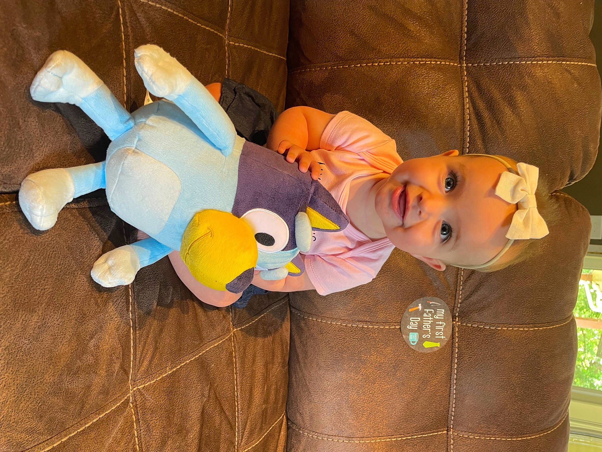 Adelynn joined the competition — help win amazing prizes! baby, baby_products, baby_toddler_clothing, baby_toys, cheek, child, fun, happy, hat, human_leg, joy, orange, person, play, plush, room, smile, stuffed_toy, textile, toddler