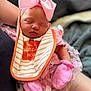 newborn, baby, sleeping, pink_bow, headband, pink_mittens, bib, clothing, closeup, infant, cute, tulle, person, portrait, soft_focus, sleep, rest, adorable, hand, baby_girl