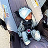 baby, car_seat, child, comfort, cozy, cute, dinosaur_hat, fabric, hat, infant, newborn, outdoor, pajamas, peaceful, portrait, safety, seat, sleeping, straps, sunlight