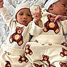 Terrion joined the competition — help win amazing prizes! baby, infant, toddler, clothing, matching_outfits, teddy_bear, headband, bed, blanket, cute, lying_down, face, expression, soft_light, indoors, child, two_children, sleepwear, newborn, soft_texture