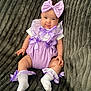 Remi joined the competition — help win amazing prizes! baby, infant, purple_bow, purple_outfit, white_socks, blanket, cute, smile, chubby_cheeks, lace, ribbons, lying_down, child, soft_texture, indoors, adorable, happy, portrait, person, toddler
