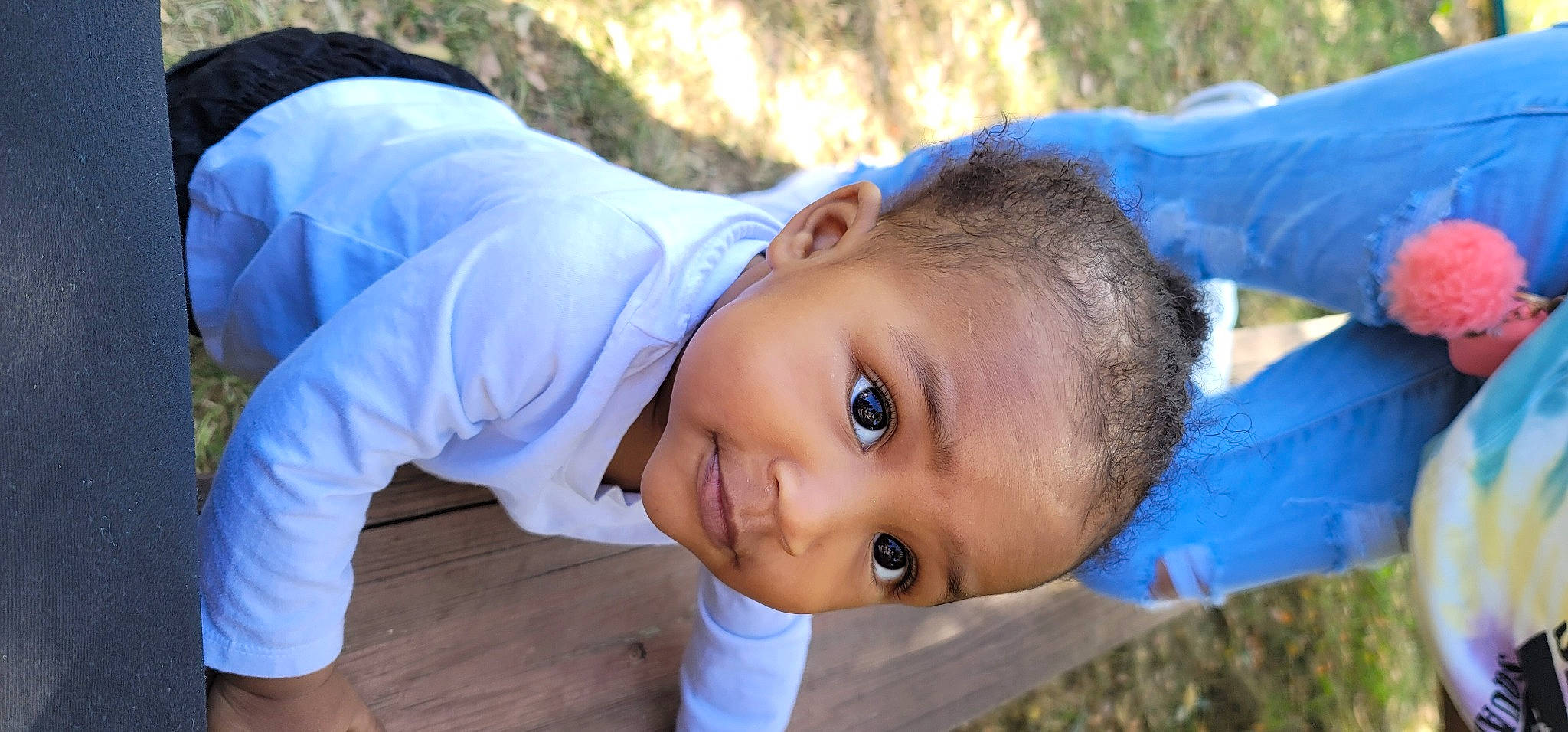 Iyara is registered to the contest to win money with this photo: baby, baby_toddler_clothing, beauty, cheek, child, cool, electric_blue, facial_expression, forehead, happy, lip, people_in_nature, person, portrait_photography, skin, toddler