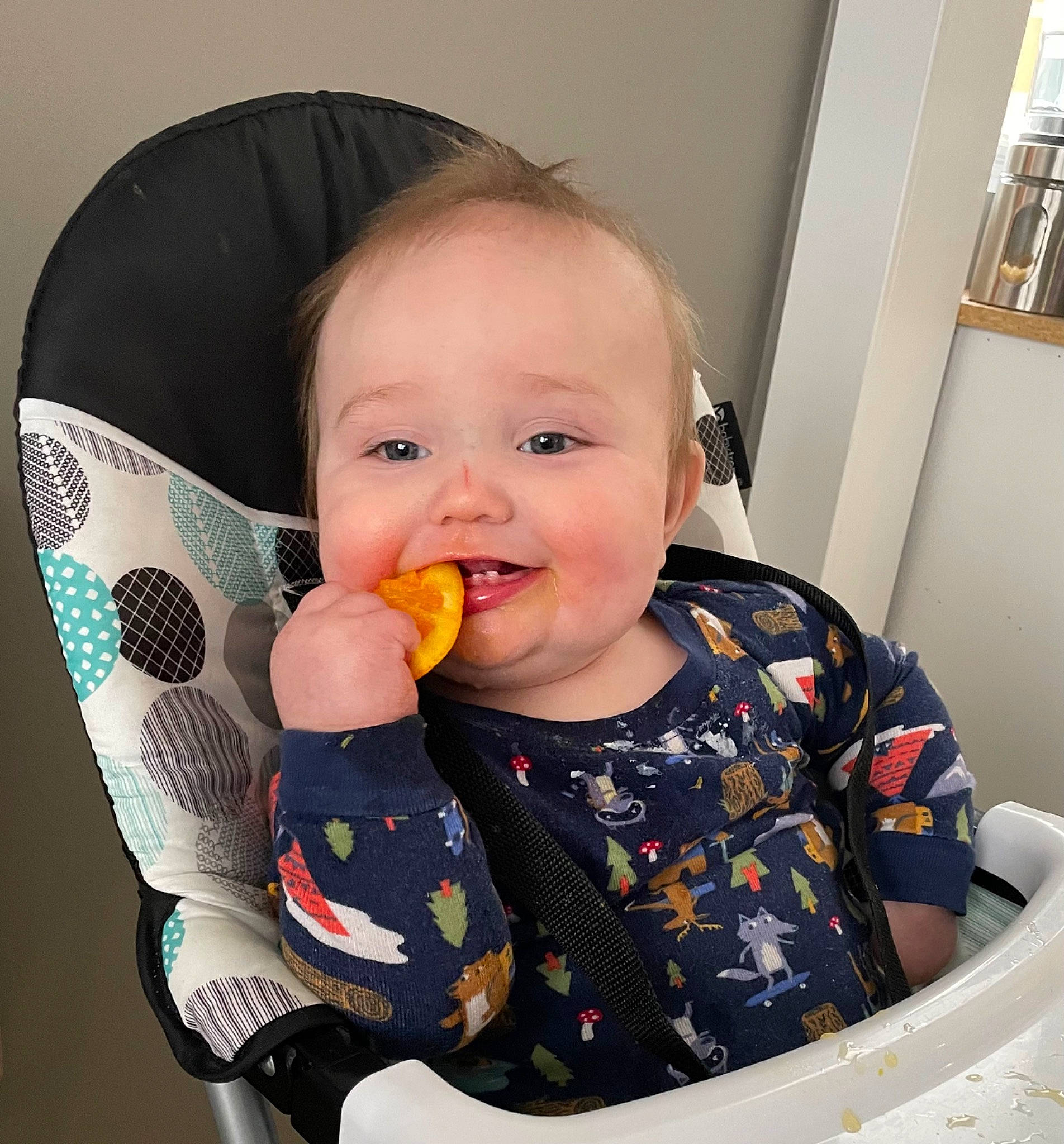 Hank is registered to the contest to win money with this photo: baby, baby_products, baby_toddler_clothing, bookcase, chair, cheek, child, comfort, eye, face, finger, happy, head, iris, person, shelf, sitting, sleeve, smile, thumb