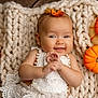 baby, bodypart, face, finger, food, hand, happy, head, leaf, newborn, person, photography, plant, portrait, produce, pumpkin, sitting, smile, squash, vegetable