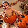 Lorraine joined the competition — help win amazing prizes! baby, child, infant, smiling, portrait, pumpkin, autumn, fall, harvest, leaves, seasonal_decor, indoor, sitting, barefoot, baby_milestone, cozy, wreath, window, home_decor, jack_o_lantern