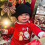 Rhett is registered to the contest to win money with this photo: baby, child, holiday, christmas, gift, present, hat, knit_hat, red_clothing, smile, face, blue_eyes, christmas_tree, ornament, decoration, wrapped_gift, festive, indoor, cute, holiday_spirit