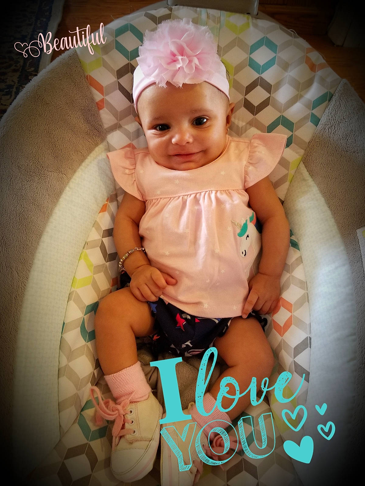 Khalia joined the competition — help win amazing prizes! baby, baby_products, baby_toddler_clothing, cheek, child, eye, fashion_accessory, fun, hair_accessory, happy, headband, headgear, iris, person, photo_caption, photography, pink, product, skin, smile