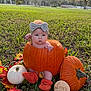 Esperanza is registered to the contest to win money with this photo: autumn, baby, booties, child, cute, fall, field, grass, headband, holiday, leaves, milestone, nature, orange, outdoor, portrait, pumpkin, seasonal, sunset, white_pumpkin