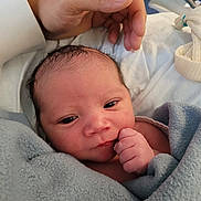 Leonard participe au concours pour gagner de l'argent avec cette photo : baby, newborn, infant, face, eyes, hand, adult_hand, blanket, blanket_texture, swaddle, hospital, hospital_bed, bed, skin, fingers, cute, cozy, sleepy, portrait, newborn_blanket