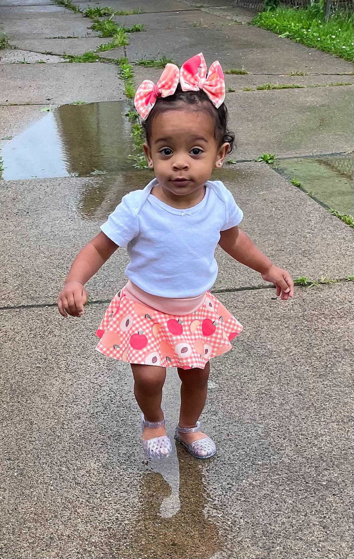 Zoey joined the competition — help win amazing prizes! asphalt, baby_toddler_clothing, child, dress, event, eye, face, fun, grass, happy, hat, magenta, pattern, person, petal, pink, plant, road_surface, spring, toddler