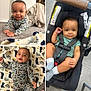 baby, infant, child, crawling, car_seat, blanket, dinosaur_pattern, striped_shirt, footwear, socks, smiling, curious, indoor, carpet, black_hair, seatbelt, baby_clothing, baby_pose, baby_toys, floor