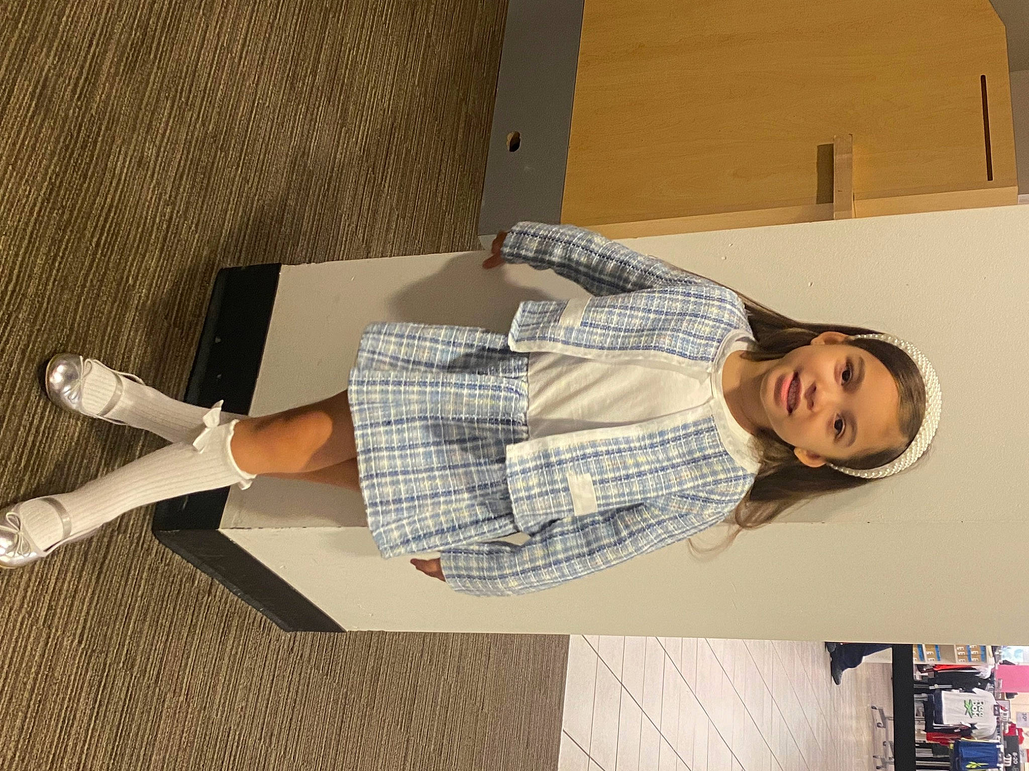 Justina joined the competition — help win amazing prizes! ankle, calf, comfort, eyewear, fashion_design, flooring, foot, human_leg, joy, knee, pattern, person, plaid, room, sandal, sitting, sleeve, sock, tartan, thigh