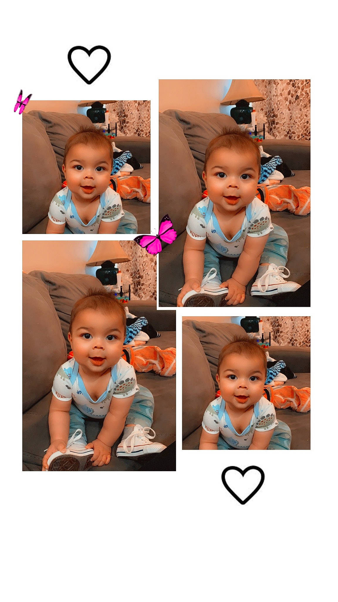 Kyrie is registered to the contest to win money with this photo: baby, baby_toddler_clothing, clothing, eye, face, facial_expression, gesture, hair, hairstyle, happy, hat, head, headgear, human, neck, outerwear, person, photograph, product, sleeve