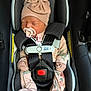 Kendra joined the competition — help win amazing prizes! baby, black, bow, car_seat, child, closeup, cute, fabric, floral_onesie, hat, indoor, infant, mittens, newborn, pacifier, pink, portrait, safety_harness, seatbelt, sleeping