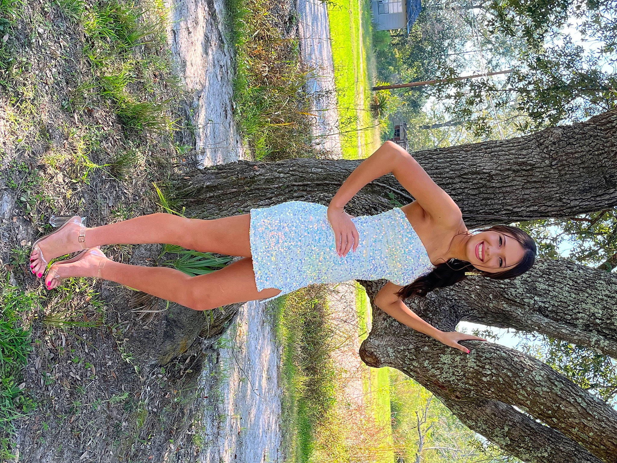 Maddison joined the competition — help win amazing prizes! dress, flash_photography, foot, fun, grass, happy, human_leg, joy, knee, leisure, long_hair, people_in_nature, person, plant, recreation, reflection, rock, thigh, tree, vacation